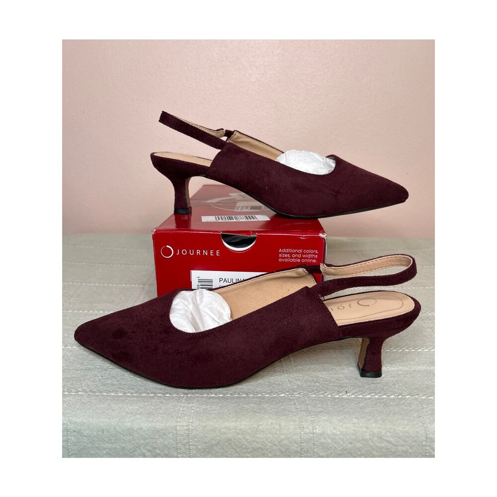 Journee Collection Paulina Women's Oxblood Patent Slingback Kitten Heel Sz 8 WD